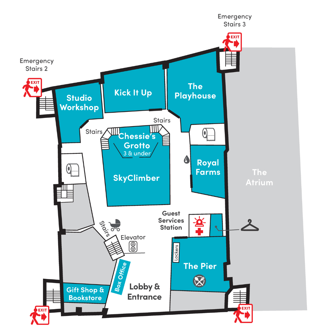 Map of Port Discovery's first floor.
